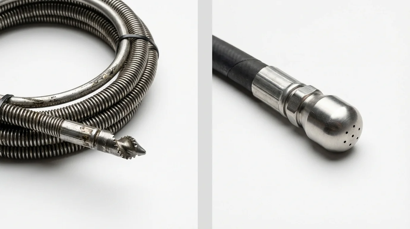 Drain snake cable and hydro jetting nozzle used for drain cleaning in Sac City, IA
