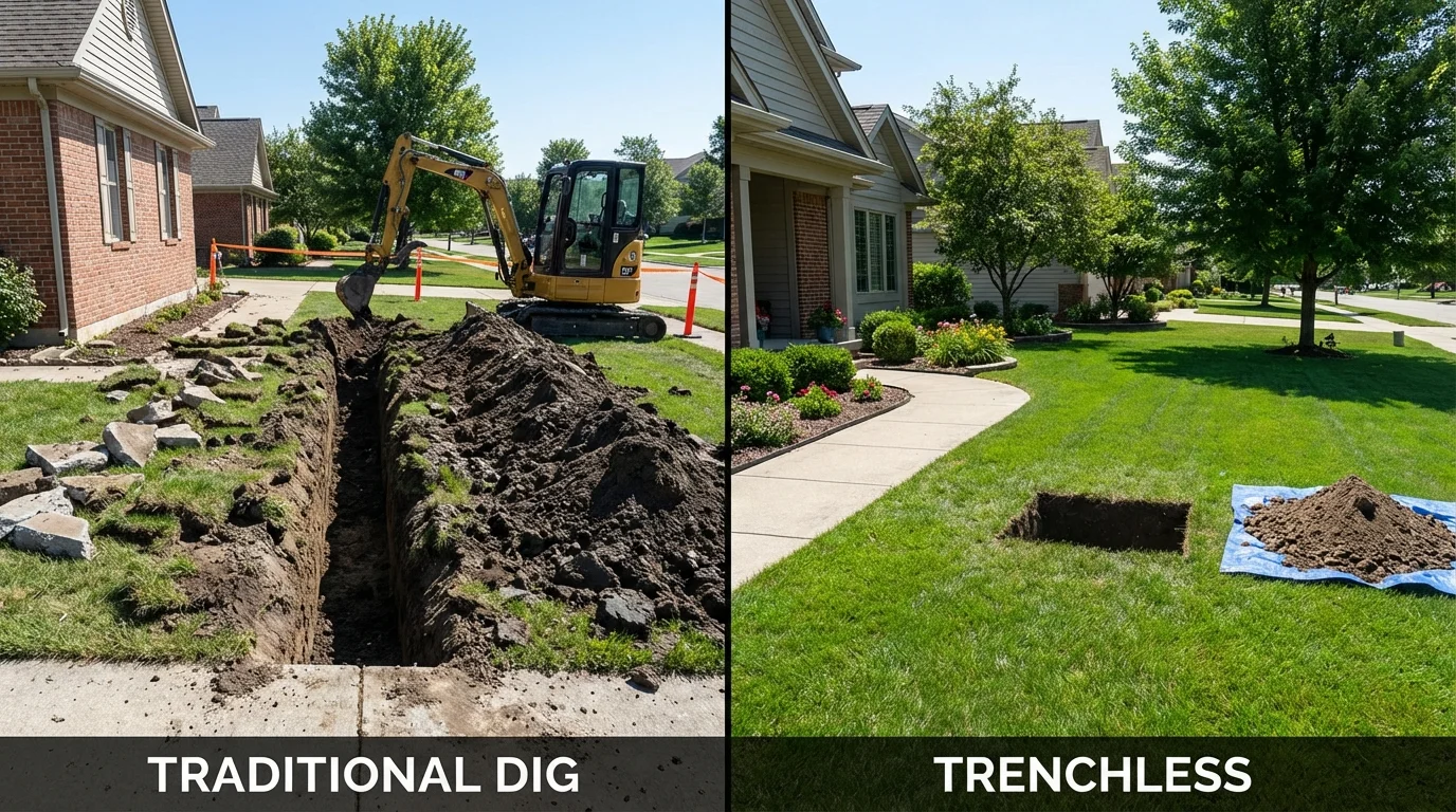 Trenchless sewer repair with minimal yard damage versus traditional excavation in Sac City, IA